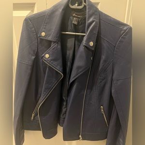 Navy Blue Faux Leather Jacket